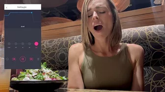 Cumming hard at a public restaurant with a Lush remote-controlled vibrator.