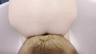 Gorgeous teen with amazing butt gets rubbed down in the bath tub.