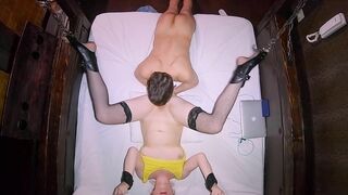 Ginger caught masturbating with friend, chained and fucked until creampie.