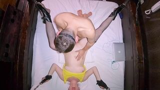 Ginger caught masturbating with friend, chained and fucked until creampie.