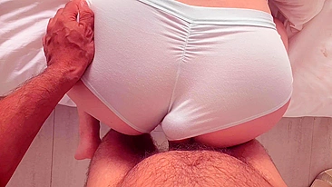 Her thick ass looks fresh after a shower and her panty job cum shot on cotton panties is hot.