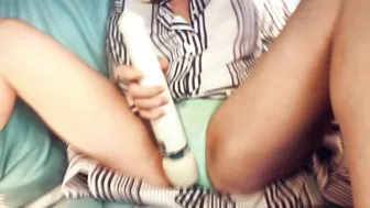 Gorgeous ginger masturbates through wet panties to intense orgasm.