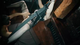 Redhead teen goes wild on sex swing in explicit video.