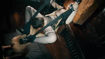 Redhead teen goes wild on sex swing in explicit video.