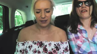 Two sexy hitchhikers have fun in a car ride with a foursome orgy and gorgeous views.