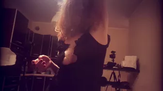 The ginger bitch danced in high heels after sex with her partner at a wild party.