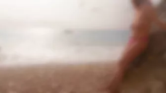 Romantic sunset blowjob on public beach with busty redhead teen amateur.
