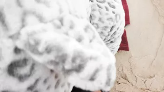 Red-haired amateur enjoys cold winter beach blowjob and swallows cum in a public setting.