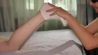 Sensually lick and worship her perfect teen feet soles and long toes until she cums in HD.