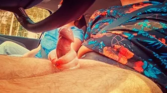 I assisted my driver in relaxing during a long road trip by providing a sensual hand job while he was driving.