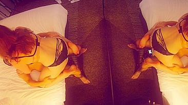 Redhead amateur with big natural tits passionately enjoys double orgasms in homemade sex video.