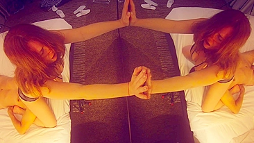 Redhead amateur with big natural tits passionately enjoys double orgasms in homemade sex video.