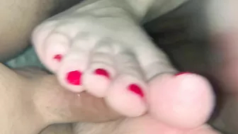 Underwater ginger pussy fingering and footjob with extreme closeups and creampie.