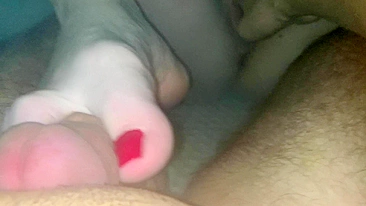 Underwater ginger pussy fingering and footjob with extreme closeups and creampie.