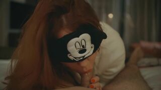 Mickey Mouse cosplayer gives sensual blowjob and massive cumshot in redhead POV.