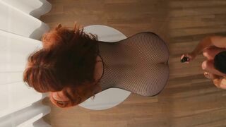 He cums too fast while fucking me doggy style in a fishnet bodysuit.