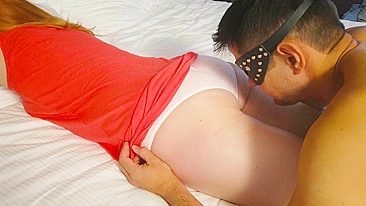 Curvy ginger redhead in pink cotton panties sniffs and fucks before cumming.