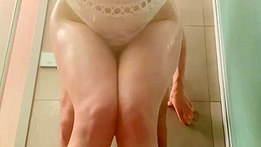 Natural tits, big ass, milf washing and fucked in shower.