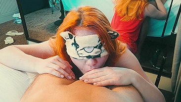 Got woken up by a teen with red hair wearing a night mask who gave me a blowjob while blindfolded.