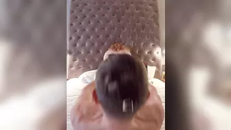 Sexy redhead milf with big natural tits and hairy pussy sliding cowgirl style.