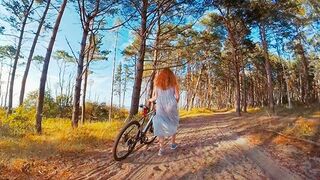 Led my bike partner to a scenic spot for public cowgirl sex with gorgeous redhead teen.