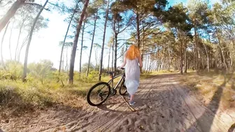 Led my bike partner to a scenic spot for public cowgirl sex with gorgeous redhead teen.