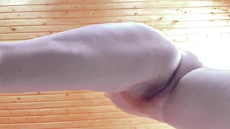 Yoga and masturbation with a curvy redhead gymnast with big tits, hairy pussy, and pale skin.