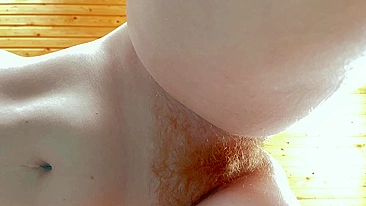 Yoga and masturbation with a curvy redhead gymnast with big tits, hairy pussy, and pale skin.