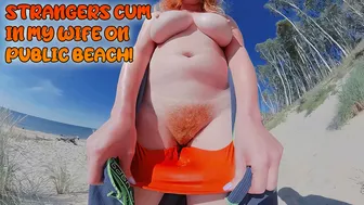 Strangers caught my wife in her swimsuit panties on a public beach. She has big tits and a hairy pussy.
