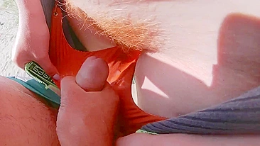 Strangers caught my wife in her swimsuit panties on a public beach. She has big tits and a hairy pussy.