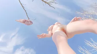 Gorgeous ginger doing yoga nude gets jerked off and licked.