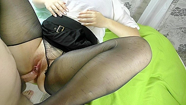 Hot teen blows big tits in pantyhose