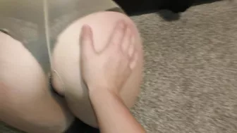Naughty teen gets spanked while wearing pantyhose and giving a handjob.