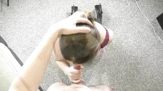 Teen deepthroats and cums on big natural tits!