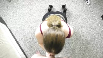 Teen deepthroats and cums on big natural tits!