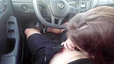 Teen sucks cock in car -