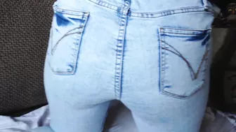 Sis fucked her man hard in tight jeans.