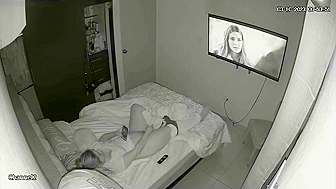 Horny MILF Mom Drops Nightgown, Vibes Pussy to Gangbang Porn On Laptop While Perv Son Spies Hidden