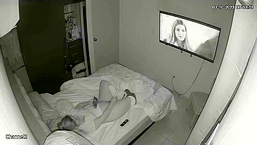 Horny MILF Mom Drops Nightgown, Vibes Pussy to Gangbang Porn On Laptop While Perv Son Spies Hidden