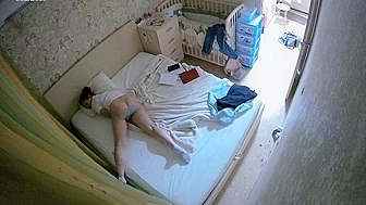 Slav seductress is ready to fuck her pussy in a solo IP cam masturbation movie