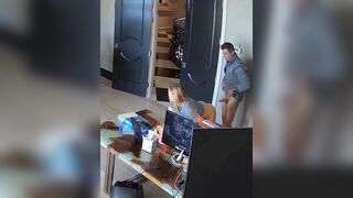Dude uses his cock to fuck his stepdaughter while he is at work and horny