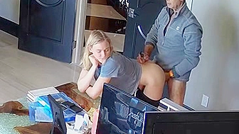 Dude uses his cock to fuck his stepdaughter while he is at work and horny