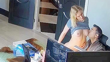 Dude uses his cock to fuck his stepdaughter while he is at work and horny