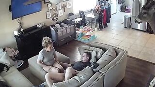 British lady fucking on the sofa in a spy cam porn scene with lost of hot loving