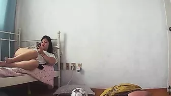 IP cam scene showing a cute Korean teen who wants to masturbate happily