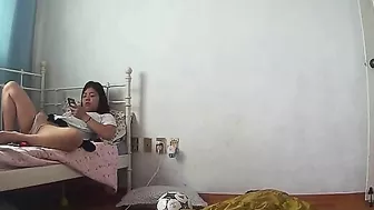 IP cam scene showing a cute Korean teen who wants to masturbate happily