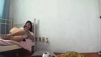 IP cam scene showing a cute Korean teen who wants to masturbate happily