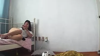 IP cam scene showing a cute Korean teen who wants to masturbate happily