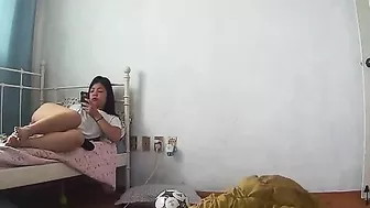 IP cam scene showing a cute Korean teen who wants to masturbate happily