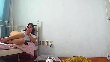 IP cam scene showing a cute Korean teen who wants to masturbate happily